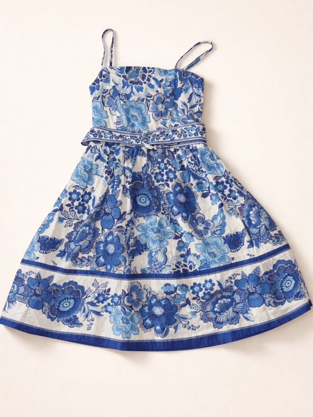 Joie Blue&White Floral Porcelain Toile Inspired Belted Strap Mini Dress Size 10